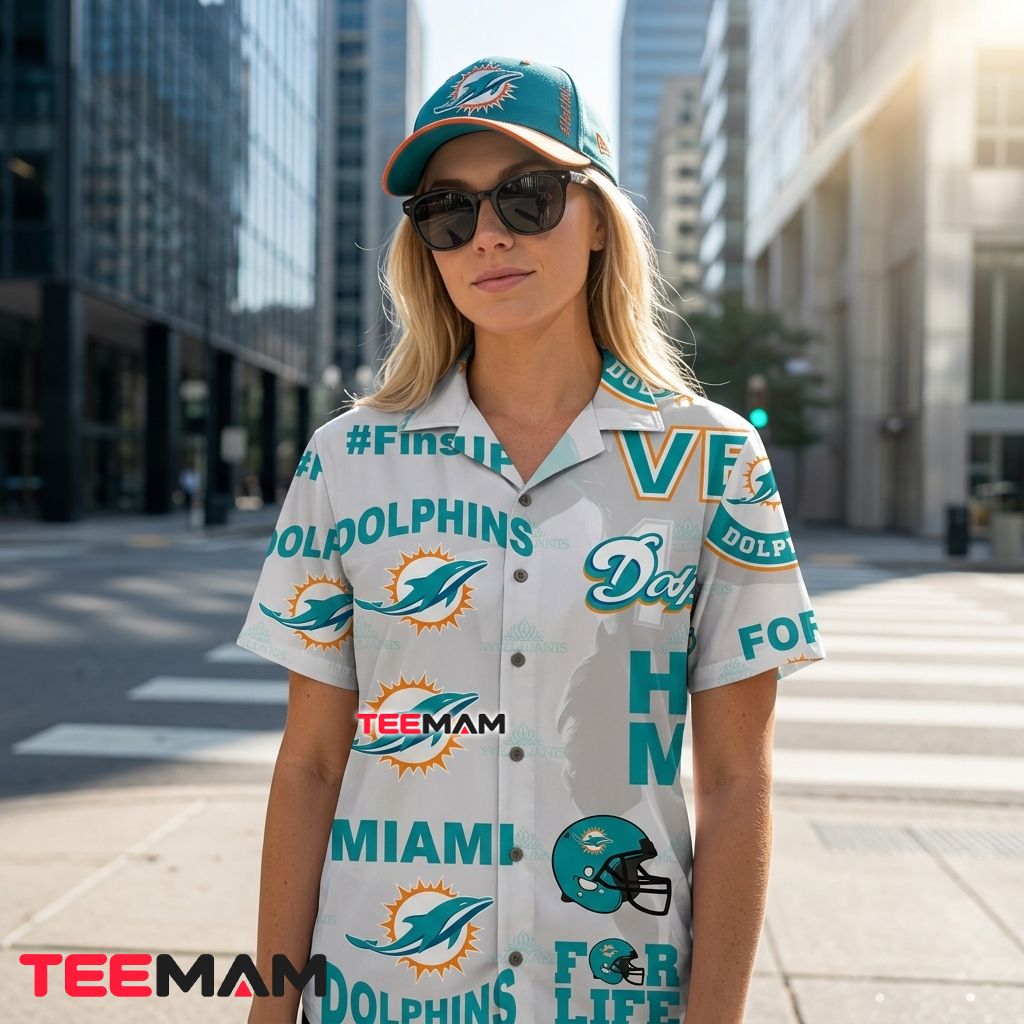Miami Dolphins Hawaiian Shirt FinsUp Typography Beach Back Miami Dolphins Hawaiian Shirt FinsUp Typography Beach Back