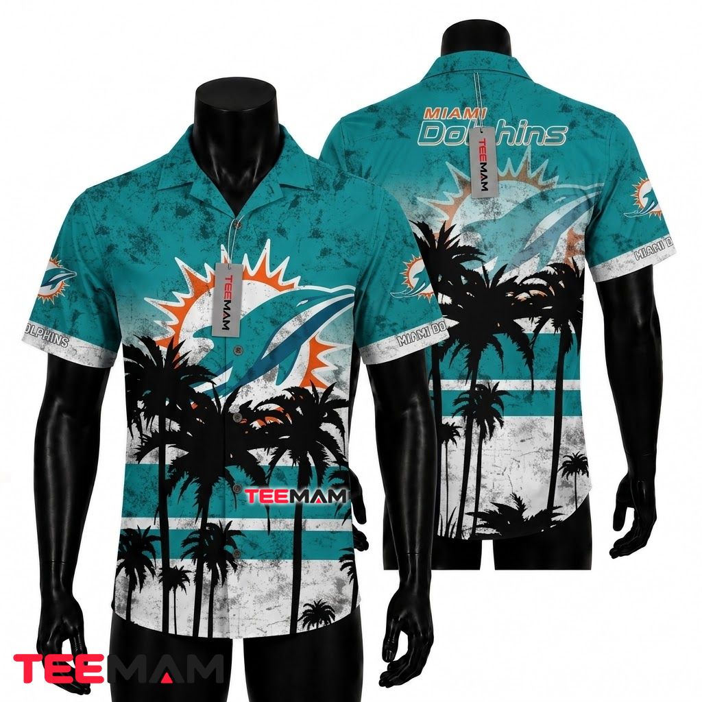 Miami Dolphins Hawaiian Shirt Grunge Palm Front