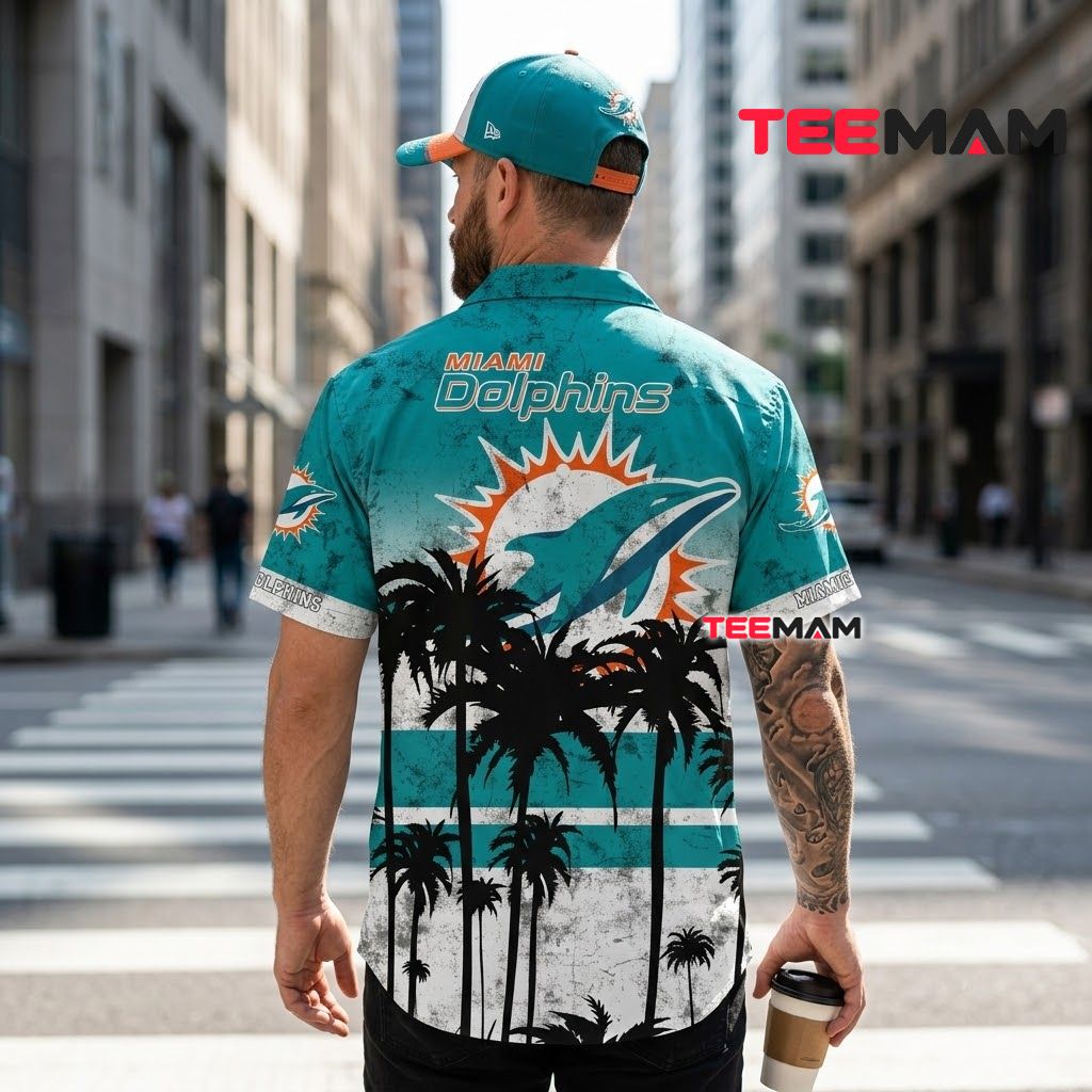 Miami Dolphins Hawaiian Shirt Grunge Palm Version 3 Miami Dolphins Hawaiian Shirt Grunge Palm Version 3