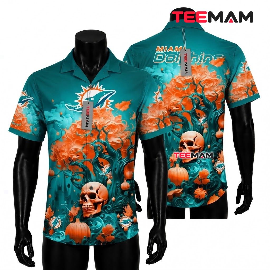 Miami Dolphins Hawaiian Shirt Halloween Pumpkin Beach Front
