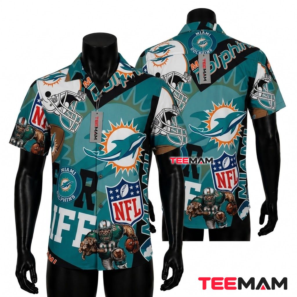 Miami Dolphins Hawaiian Shirt Helmet Graffiti Front
