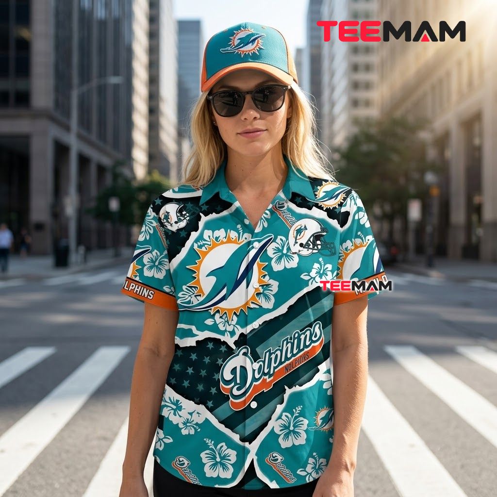 Miami Dolphins Hawaiian Shirt Hibiscus Floral Back Miami Dolphins Hawaiian Shirt Hibiscus Floral Back