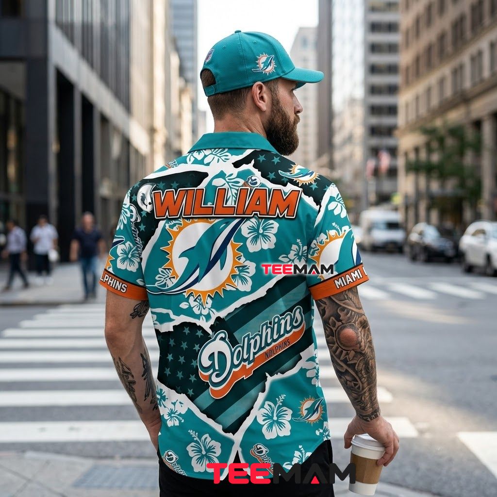 Miami Dolphins Hawaiian Shirt Hibiscus Floral Version 3 Miami Dolphins Hawaiian Shirt Hibiscus Floral Version 3