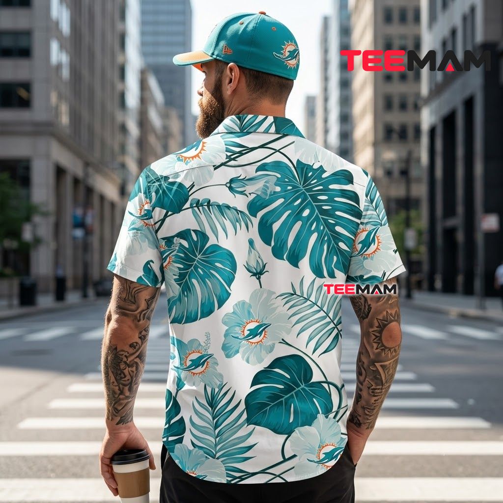 Miami Dolphins Hawaiian Shirt Monstera Leaf Version 3 Miami Dolphins Hawaiian Shirt Monstera Leaf Version 3