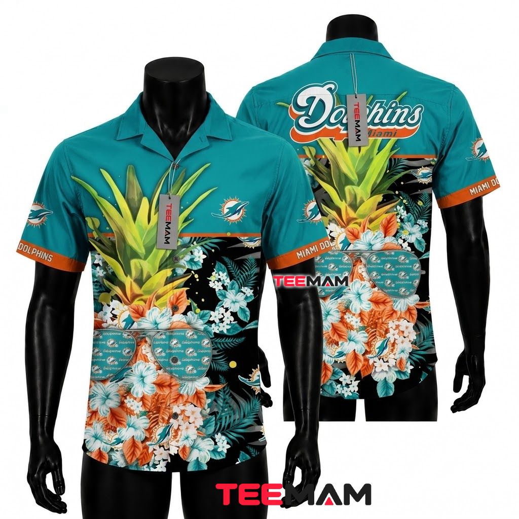 Miami Dolphins Hawaiian Shirt Pineapple Floral Front