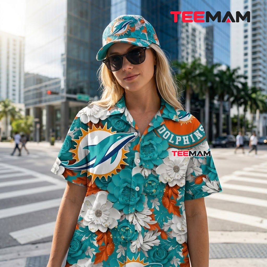 Miami Dolphins Hawaiian Shirt Rose Bloom Back Miami Dolphins Hawaiian Shirt Rose Bloom Back