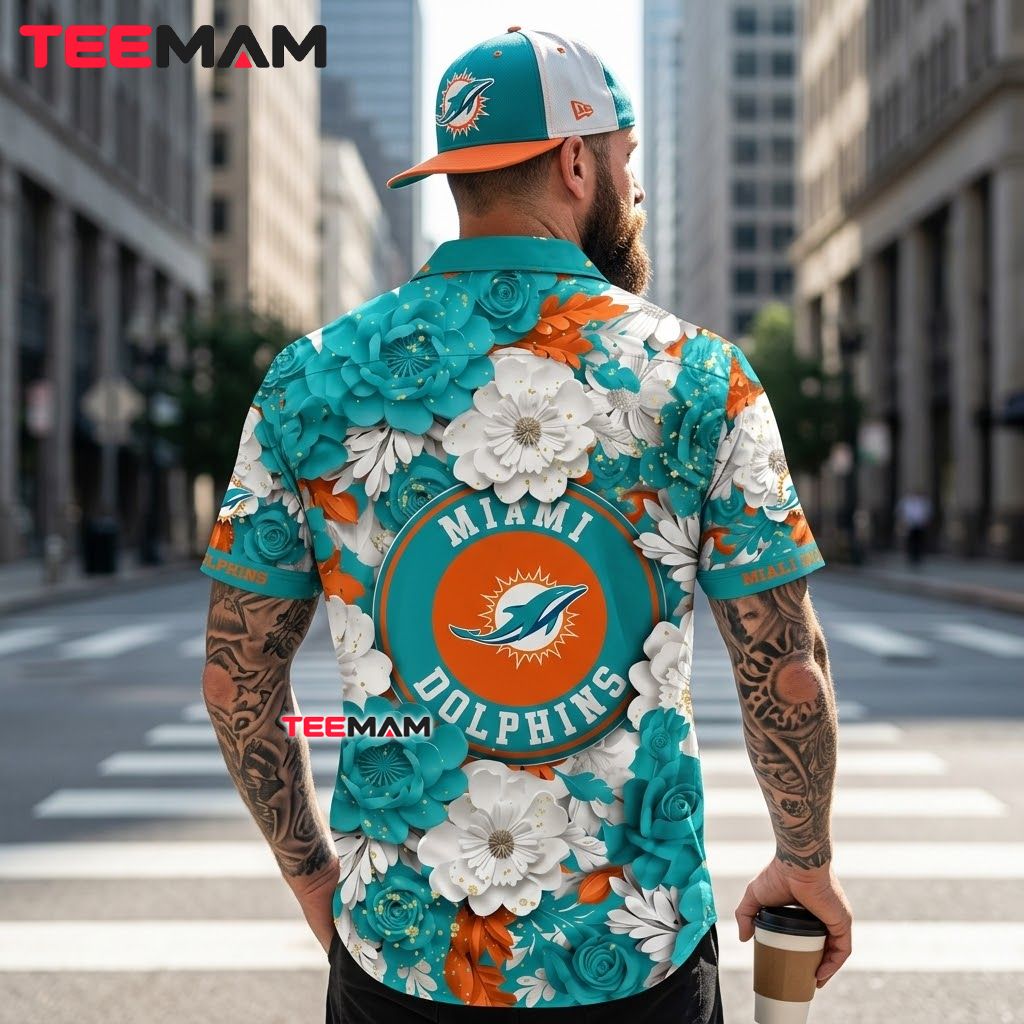 Miami Dolphins Hawaiian Shirt Rose Bloom Version 3 Miami Dolphins Hawaiian Shirt Rose Bloom Version 3