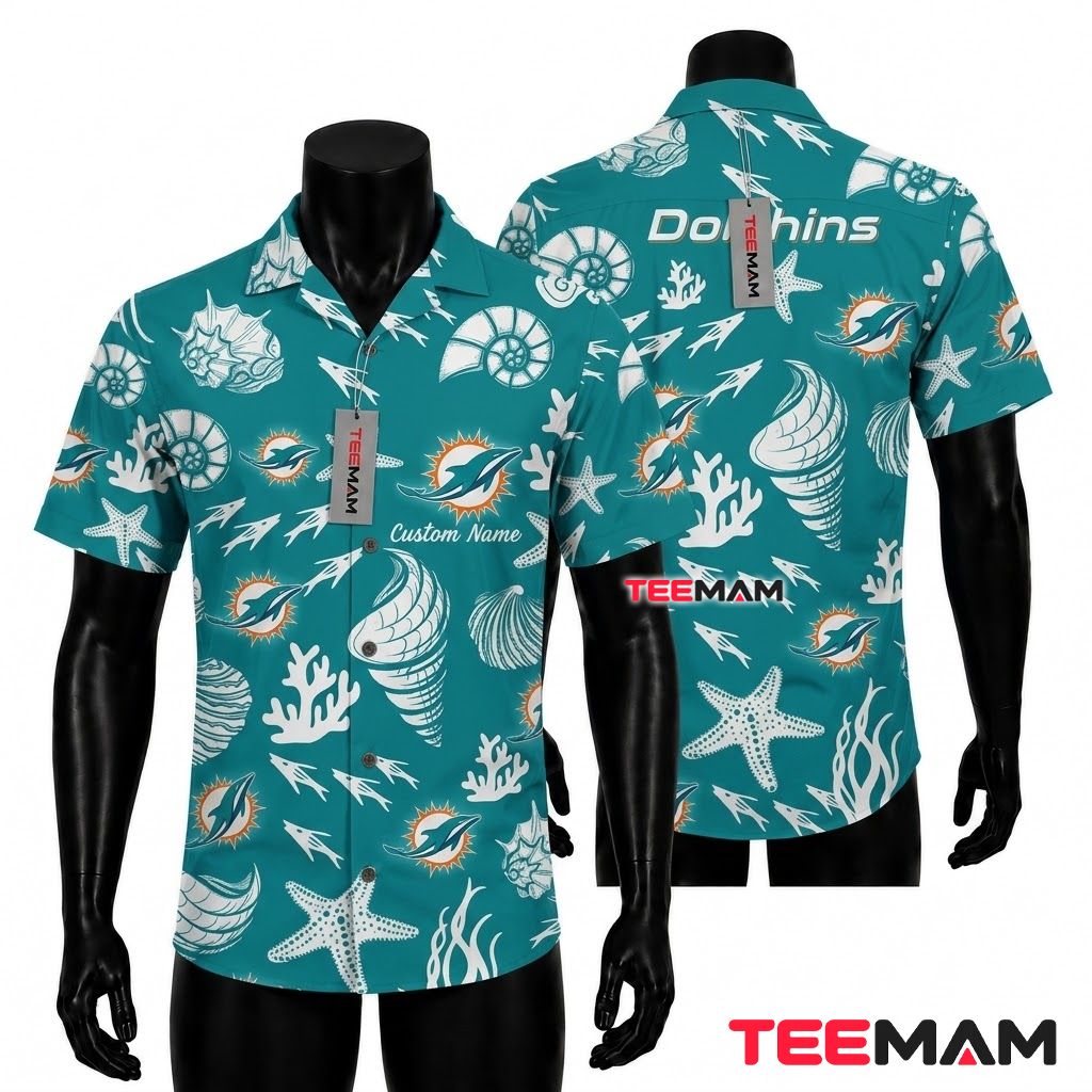 Miami Dolphins Hawaiian Shirt Seashell Starfish Beach Front