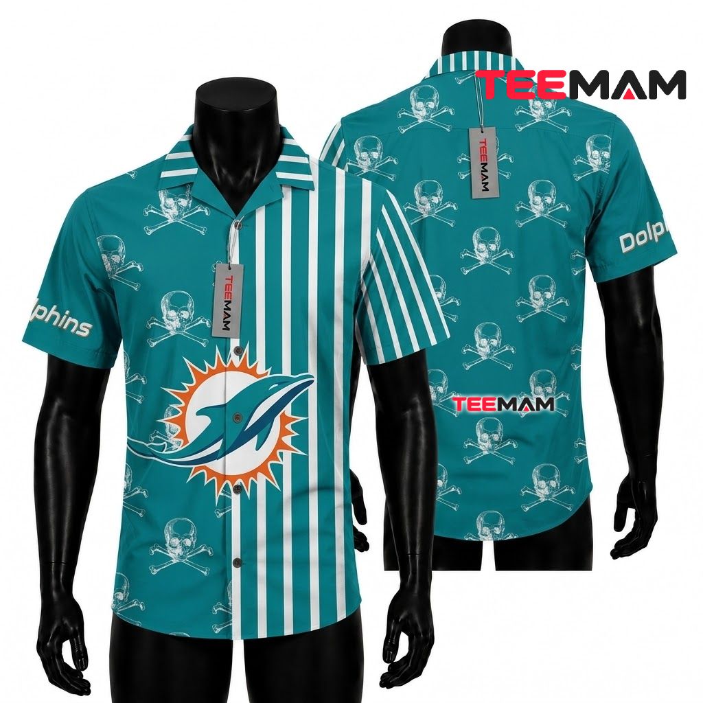 Miami Dolphins Hawaiian Shirt Skull Crossbone Beach Front