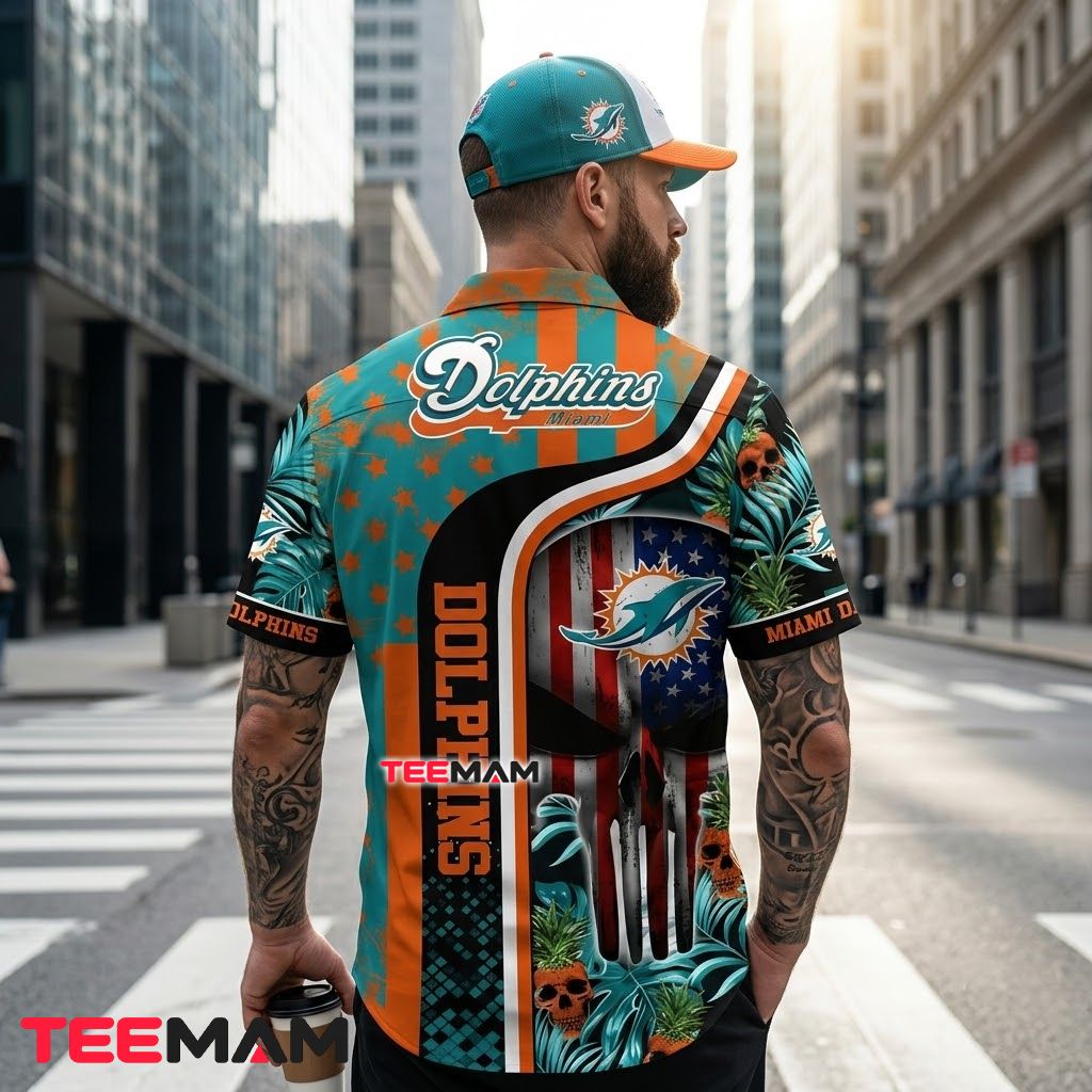Miami Dolphins Hawaiian Shirt Skull Tropical Version 3 Miami Dolphins Hawaiian Shirt Skull Tropical Version 3