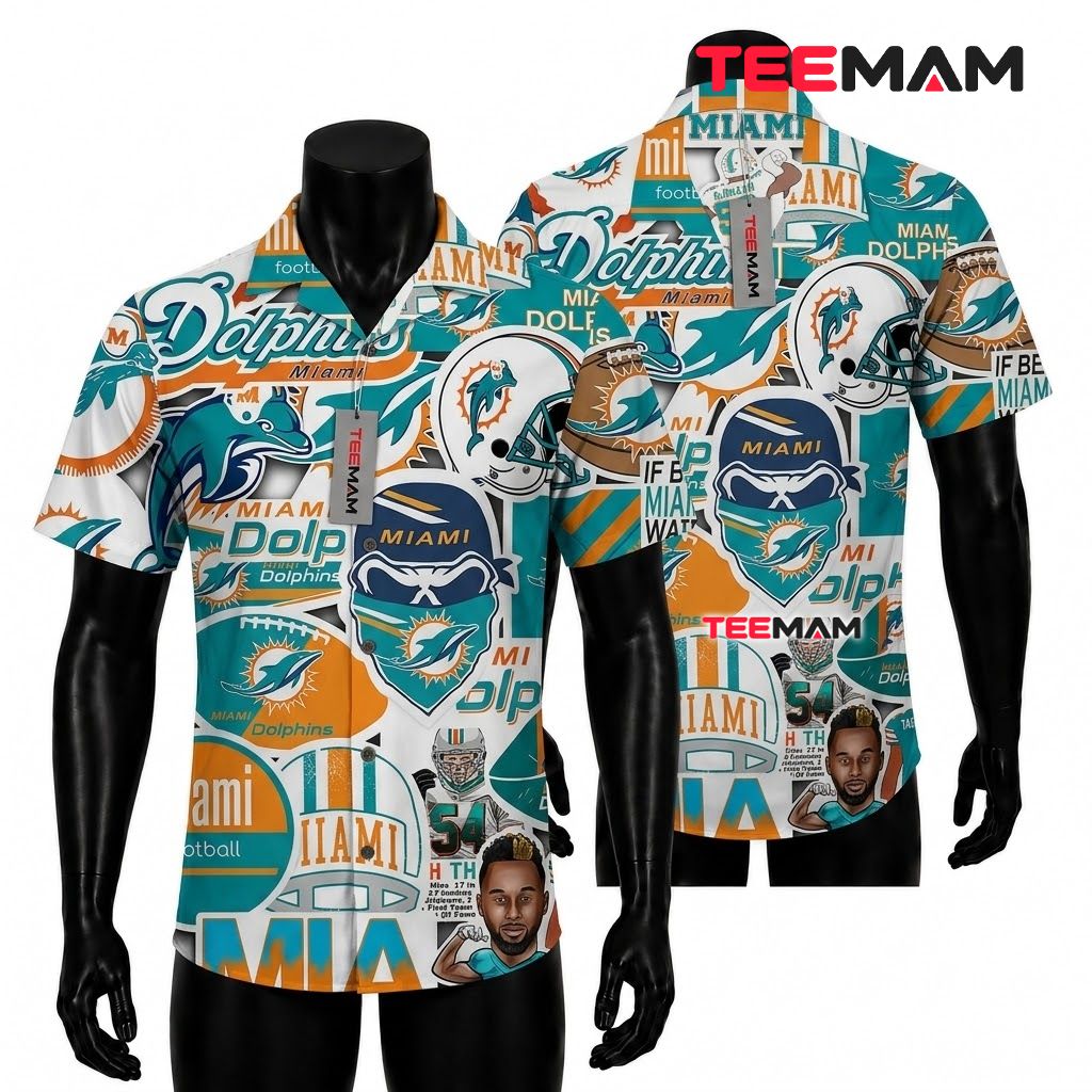 Miami Dolphins Hawaiian Shirt Sticker Collage Front