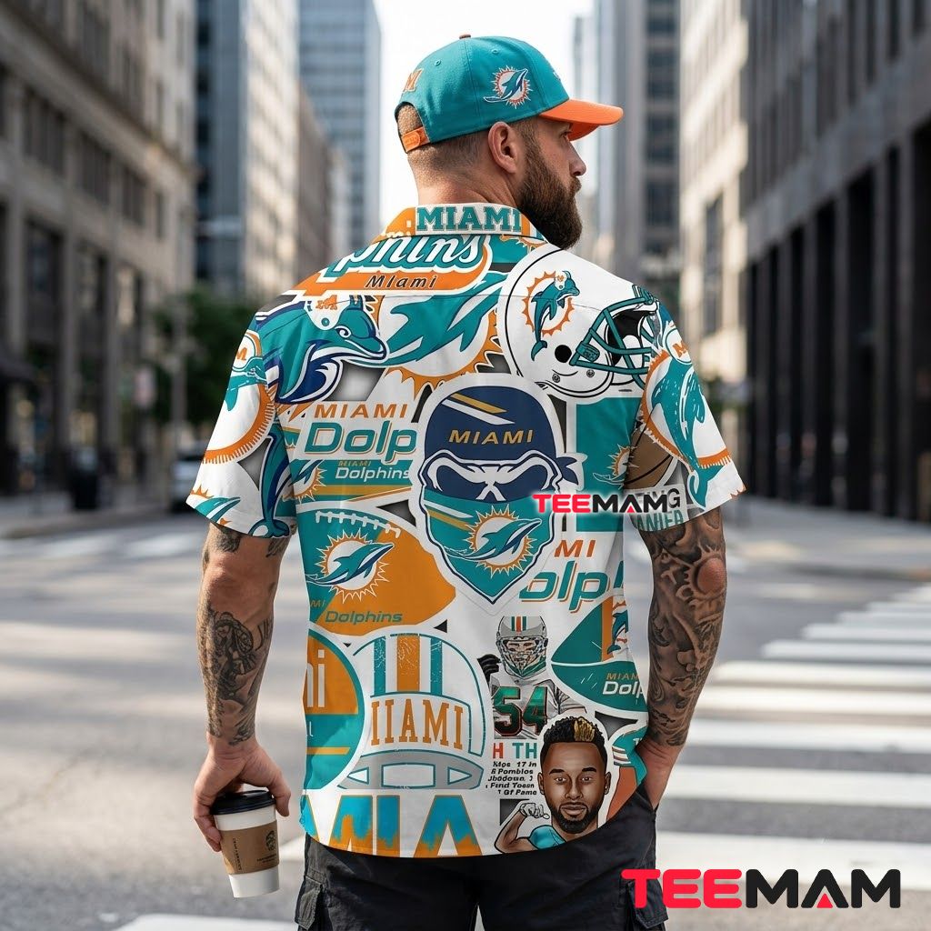 Miami Dolphins Hawaiian Shirt Sticker Collage Version 3 Miami Dolphins Hawaiian Shirt Sticker Collage Version 3
