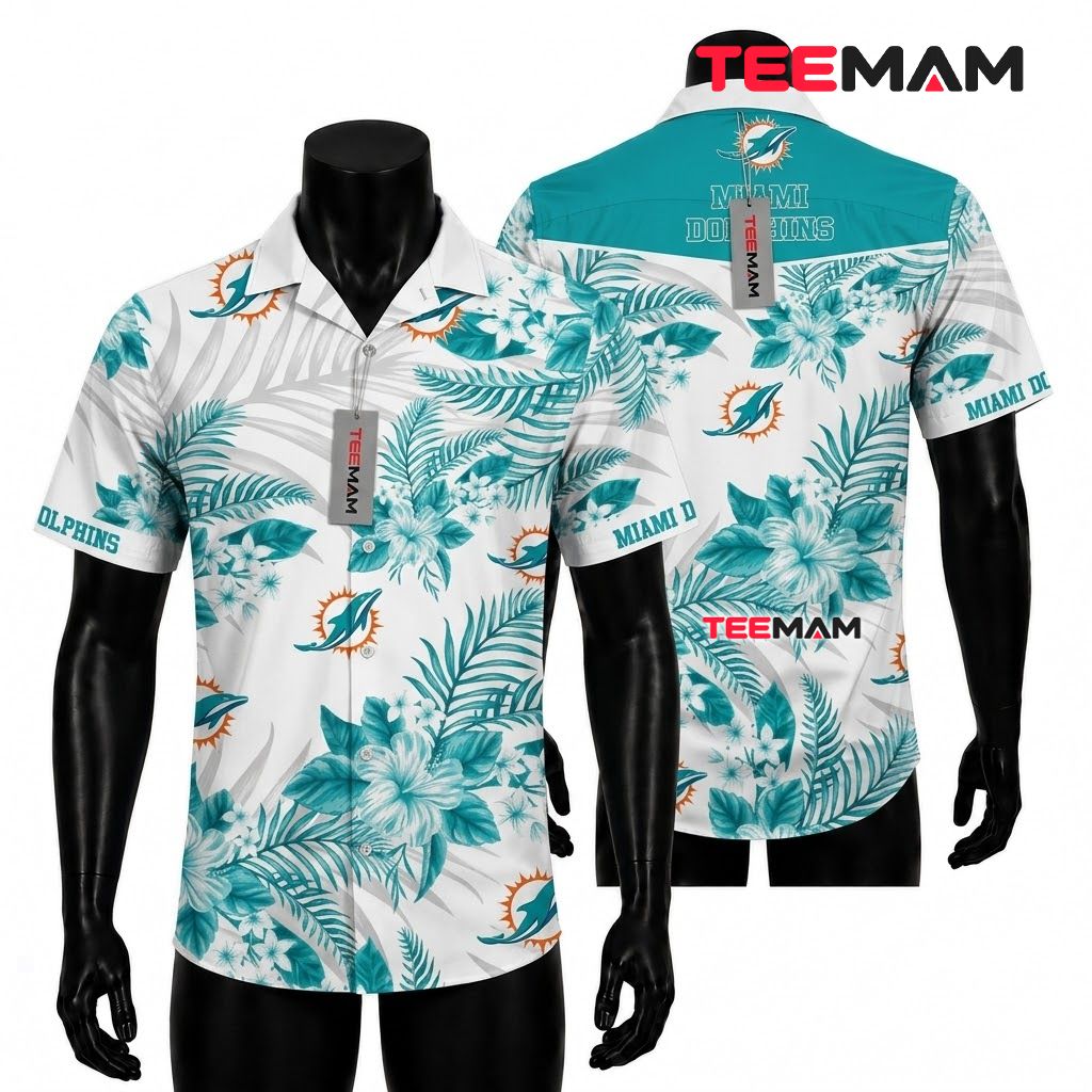 Miami Dolphins Hawaiian Shirt Teal Blossom Beach Front