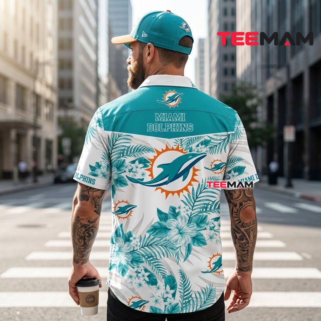 Miami Dolphins Hawaiian Shirt Teal Blossom Beach Version 3 Miami Dolphins Hawaiian Shirt Teal Blossom Beach Version 3