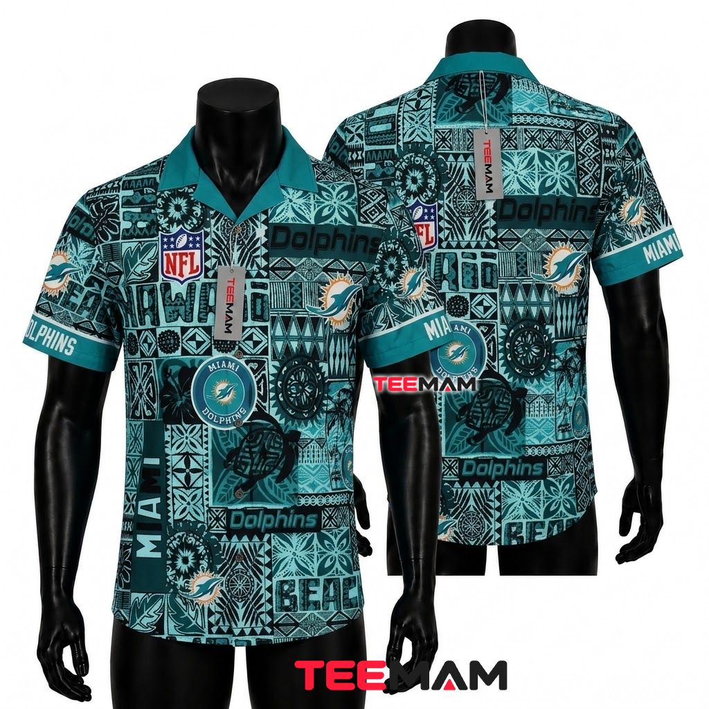 Miami Dolphins Hawaiian Shirt Turtle Patchwork Beach Miami Dolphins Hawaiian Shirt Turtle Patchwork Beach