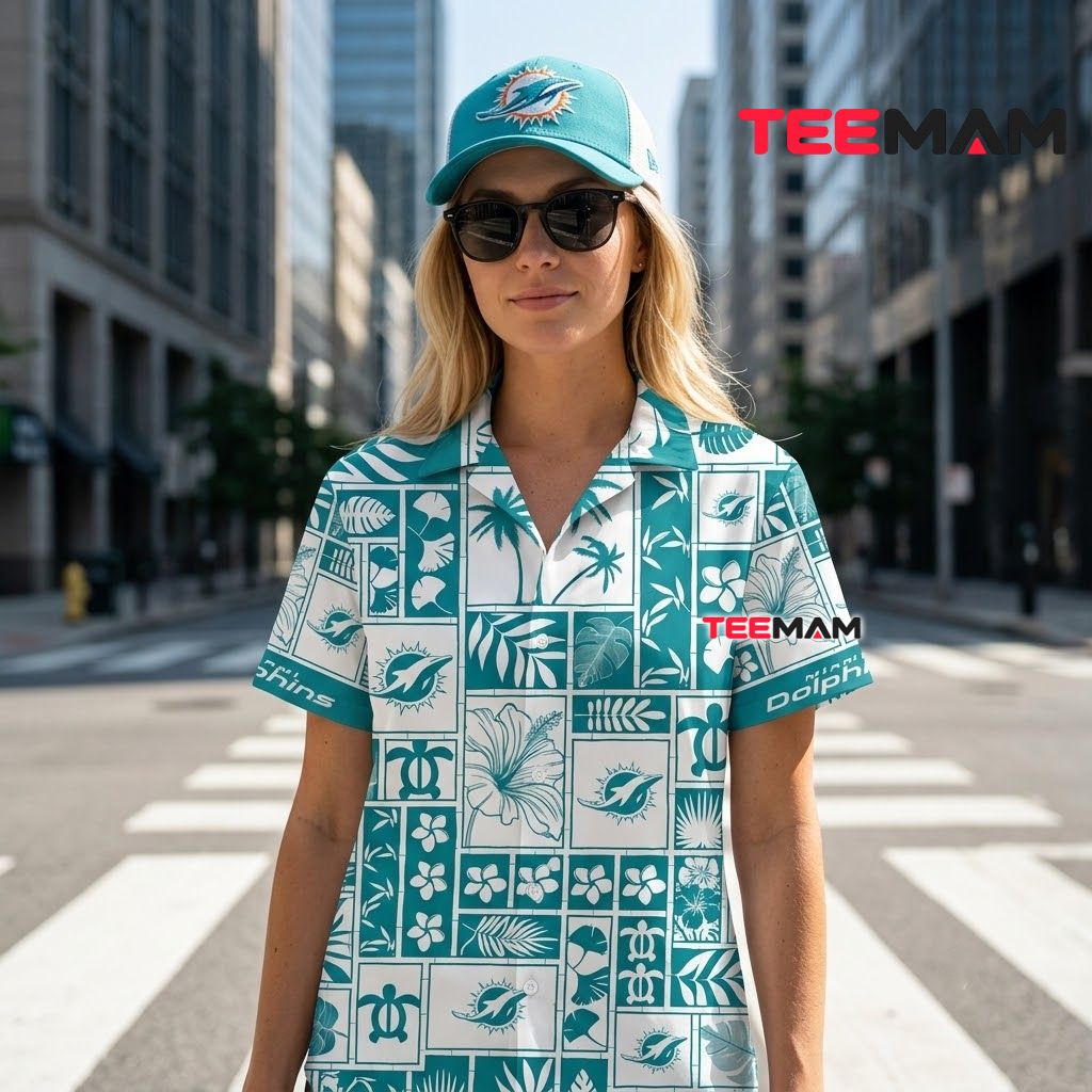Miami Dolphins Hawaiian Shirt Turtle Patchwork Beach Back Miami Dolphins Hawaiian Shirt Turtle Patchwork Beach Back