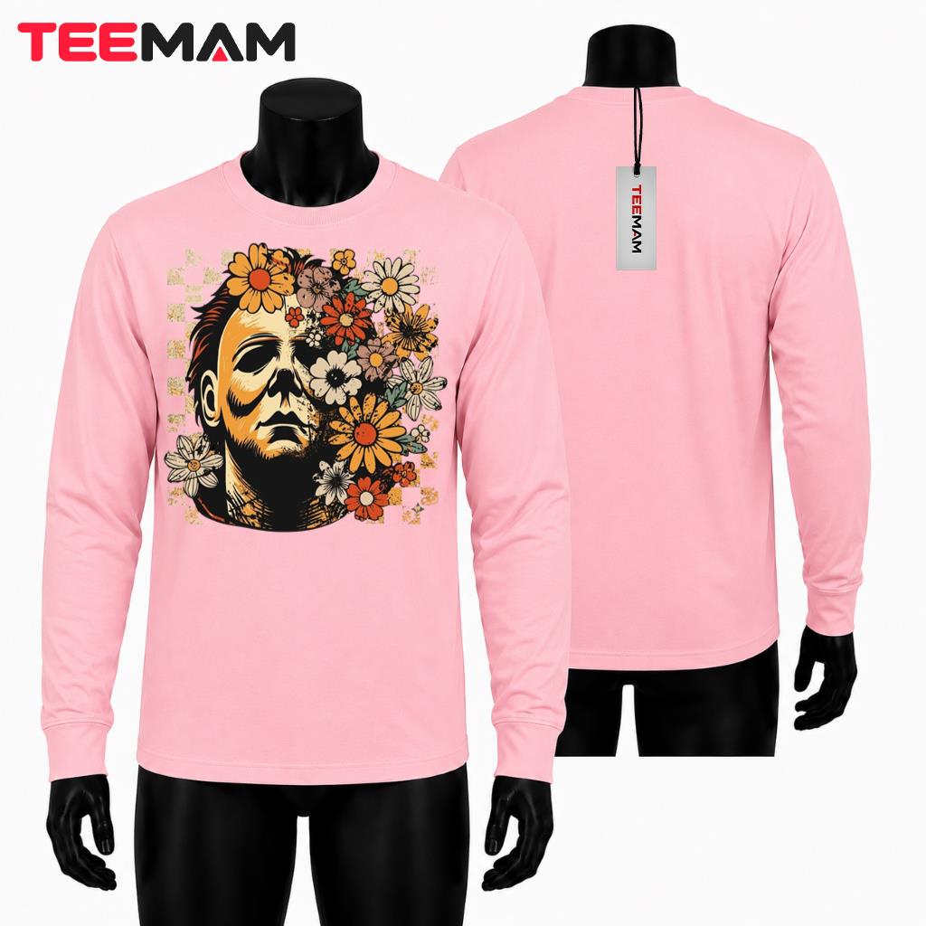 Michael Myers Halloween Long Sleeve Retro Floral Checkered Michael Myers Halloween Long Sleeve Retro Floral Checkered