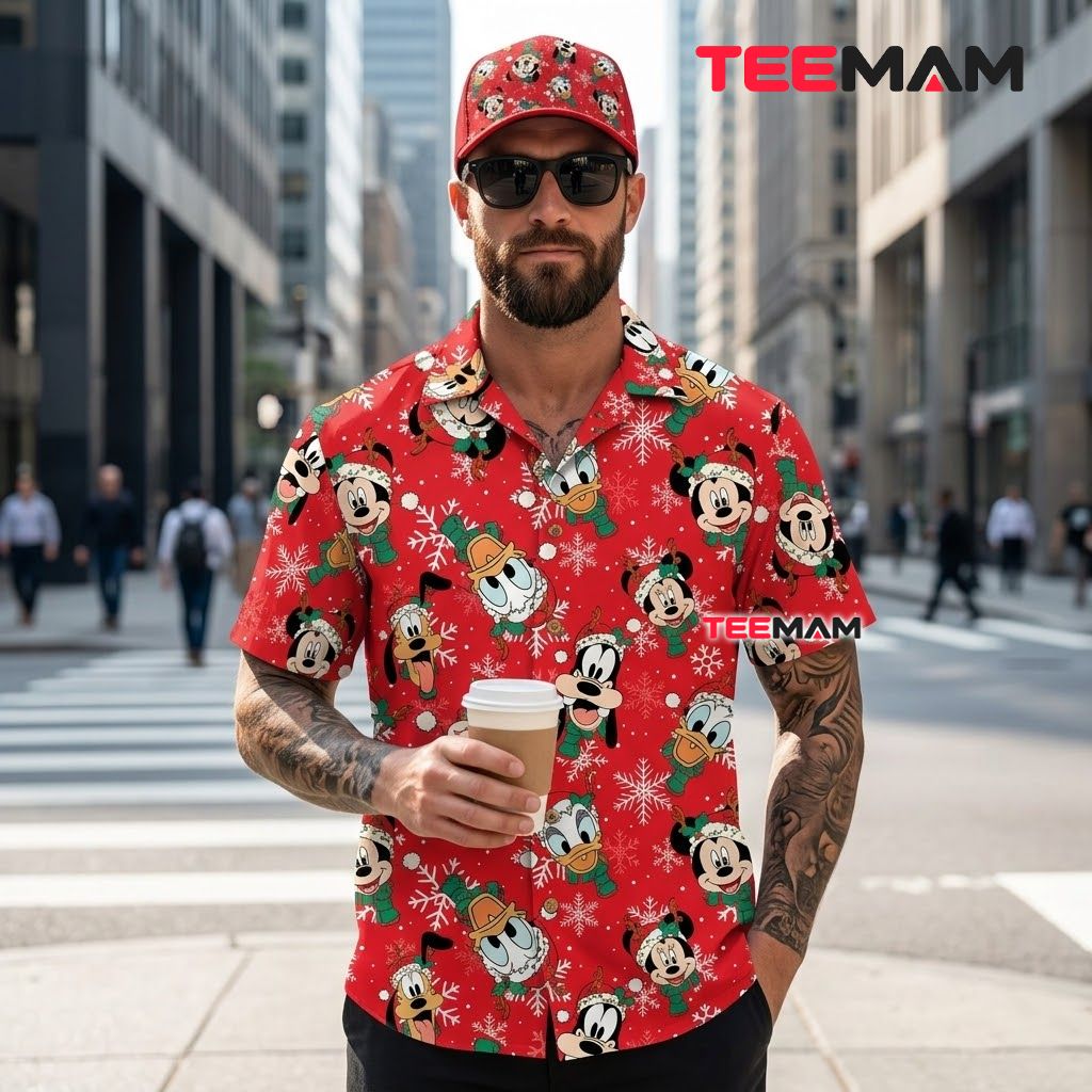Mickey And Friends Christmas Hawaiian Shirt Back Mickey And Friends Christmas Hawaiian Shirt Back
