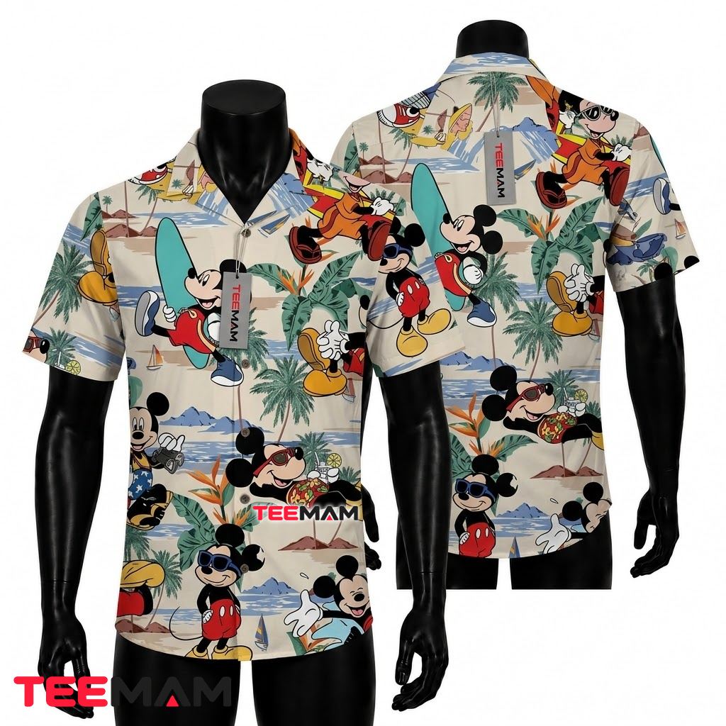 Mickey Mouse Hawaiian Shirt Beach Vacation Tropical Print Front