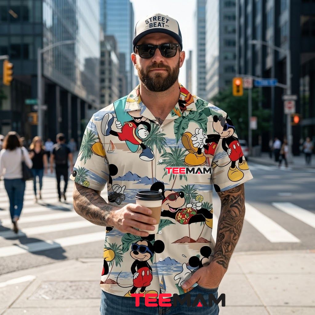 Mickey Mouse Hawaiian Shirt Beach Vacation Tropical Print Back Mickey Mouse Hawaiian Shirt Beach Vacation Tropical Print Back