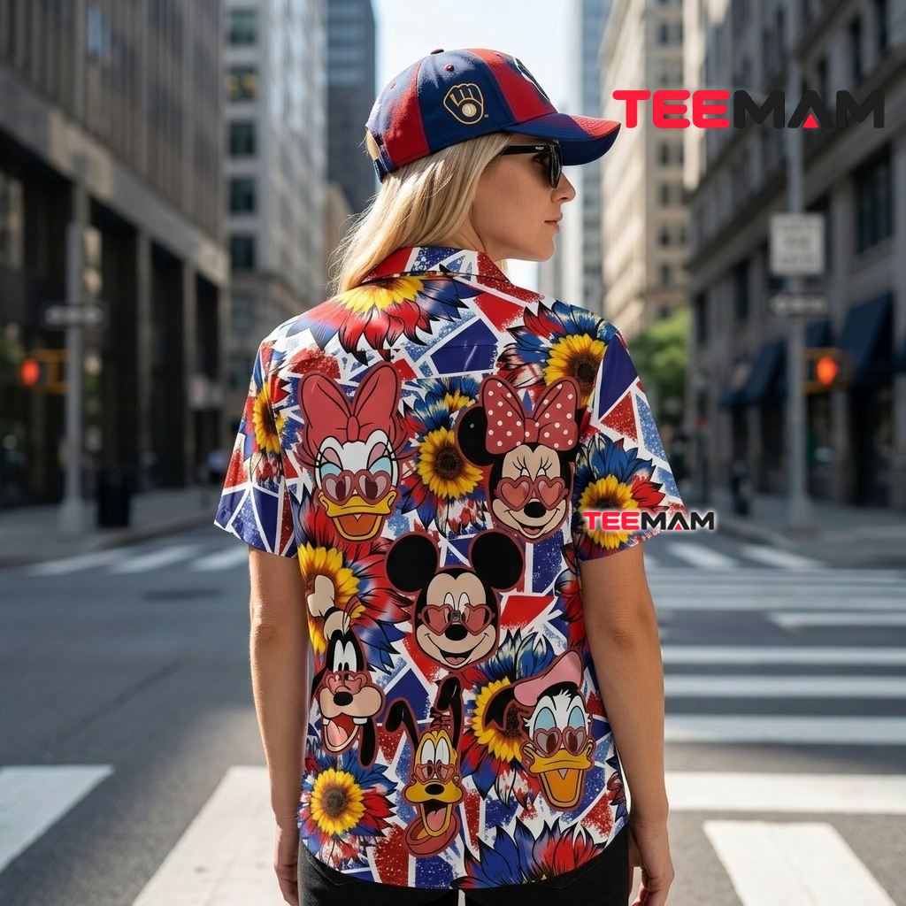 Mickey Mouse Hawaiian Shirt Friends Sunflower Geometric Print Version 3 Mickey Mouse Hawaiian Shirt Friends Sunflower Geometric Print Version 3