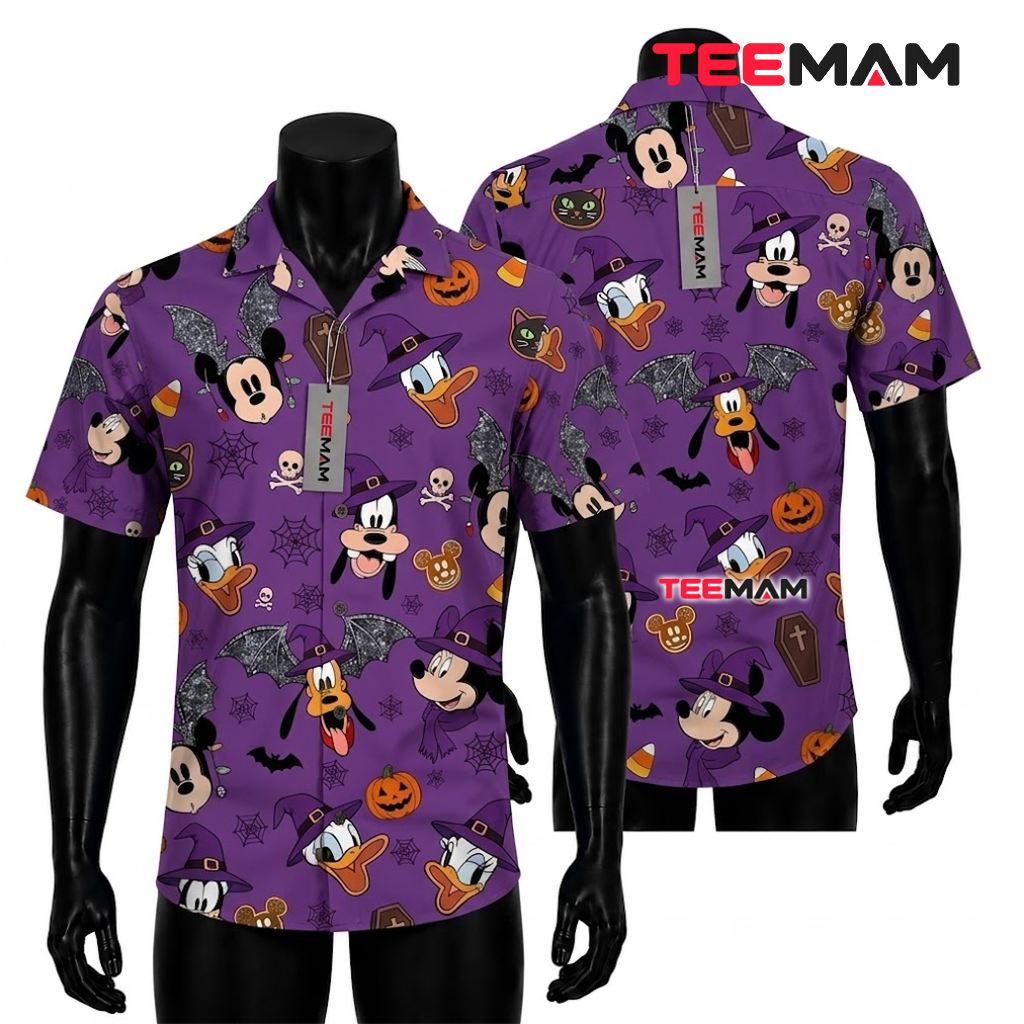 Mickey Mouse Hawaiian Shirt Halloween Purple Friends Print Front