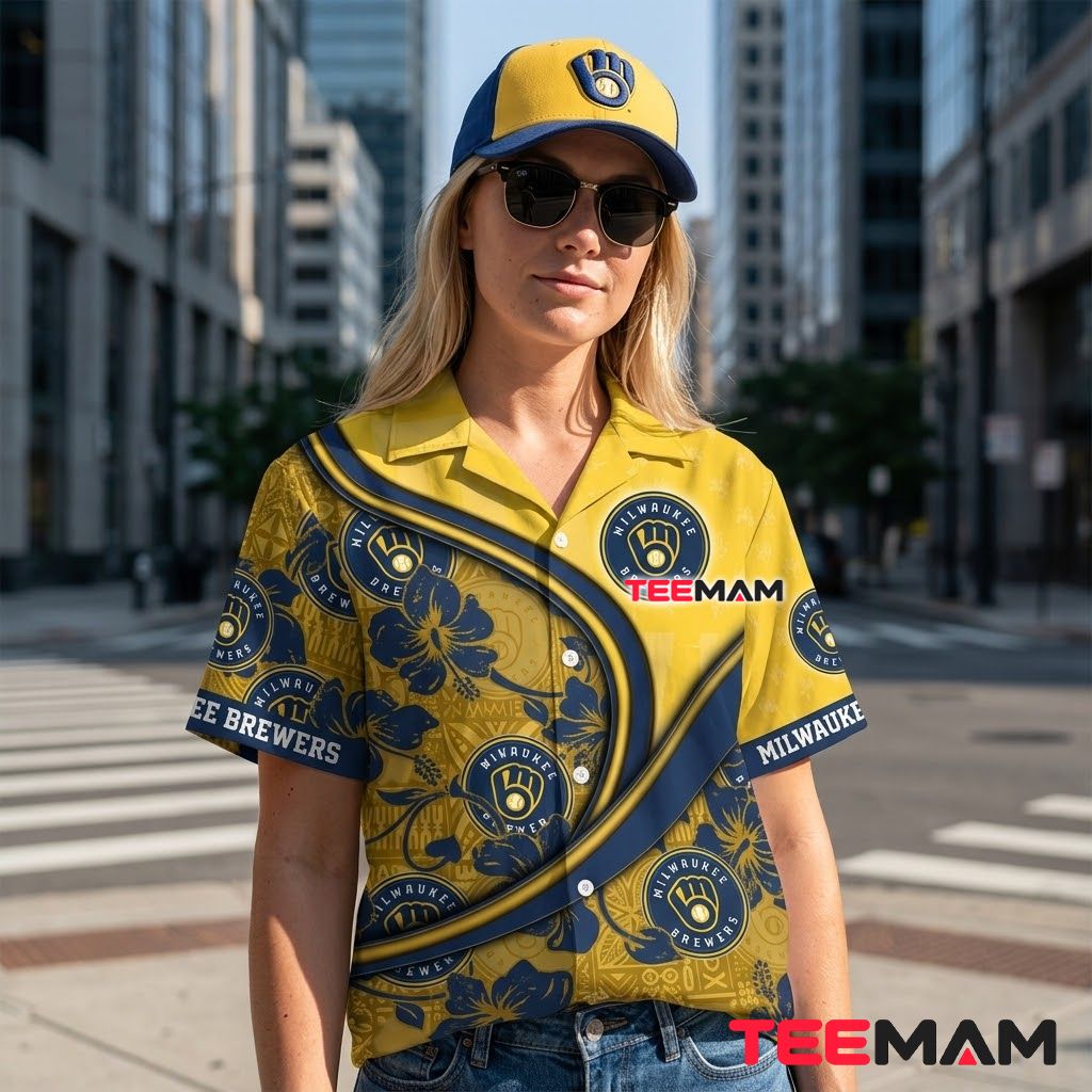 Milwaukee Brewers Aloha Shirt Hibiscus Curve Back Milwaukee Brewers Aloha Shirt Hibiscus Curve Back