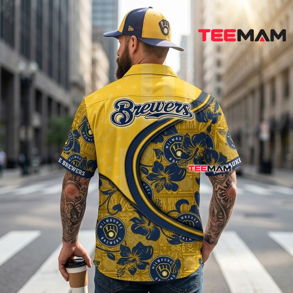 Milwaukee Brewers Aloha Shirt Hibiscus Curve Version 3 Milwaukee Brewers Aloha Shirt Hibiscus Curve Version 3