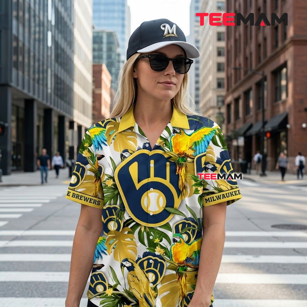 Milwaukee Brewers Aloha Shirt Macaw Parrot Back Milwaukee Brewers Aloha Shirt Macaw Parrot Back