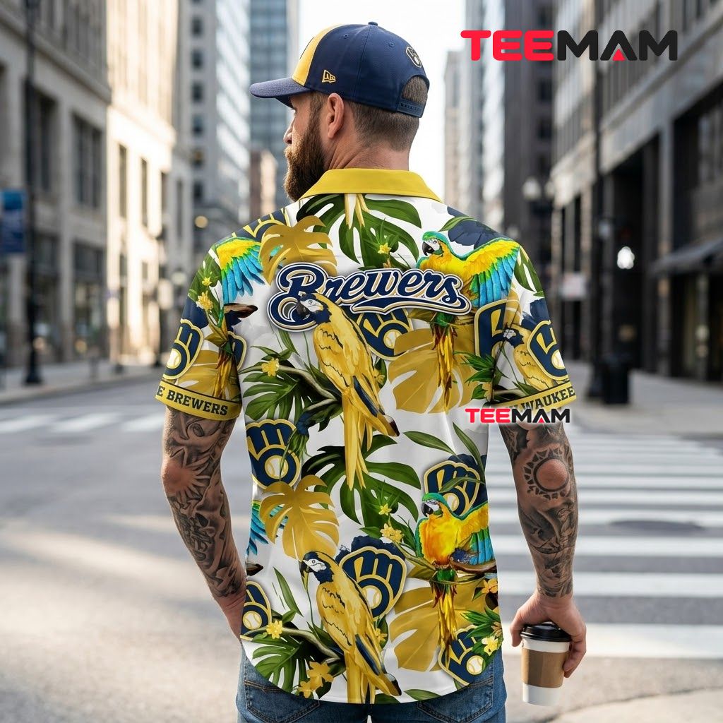 Milwaukee Brewers Aloha Shirt Macaw Parrot Version 3 Milwaukee Brewers Aloha Shirt Macaw Parrot Version 3