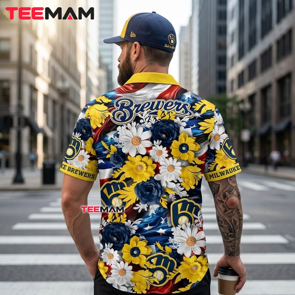Milwaukee Brewers Aloha Shirt Patriotic Daisy Version 3 Milwaukee Brewers Aloha Shirt Patriotic Daisy Version 3