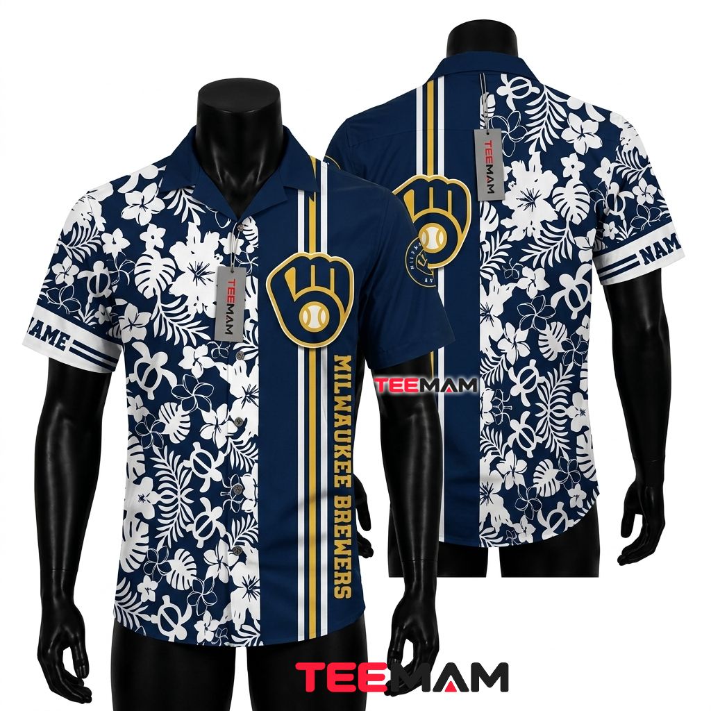 Milwaukee Brewers Aloha Shirt Tribal Patchwork Milwaukee Brewers Aloha Shirt Tribal Patchwork
