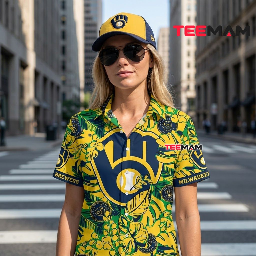 Milwaukee Brewers Aloha Shirt Yellow Floral Back Milwaukee Brewers Aloha Shirt Yellow Floral Back