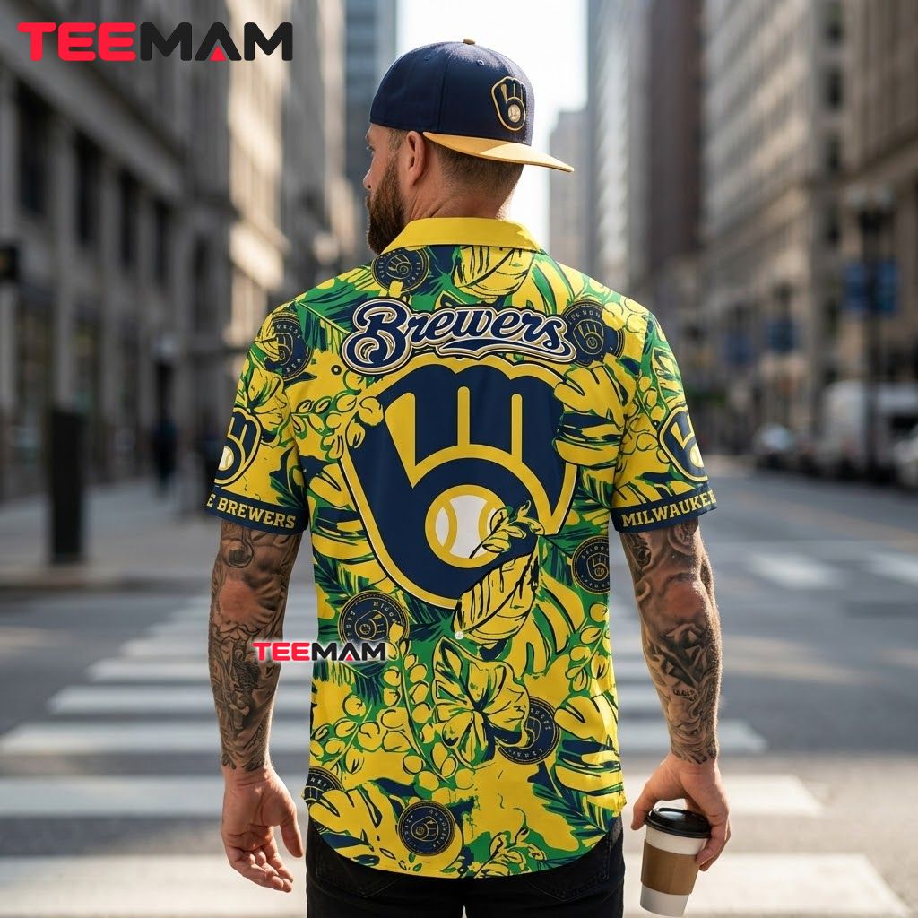 Milwaukee Brewers Aloha Shirt Yellow Floral Version 3 Milwaukee Brewers Aloha Shirt Yellow Floral Version 3