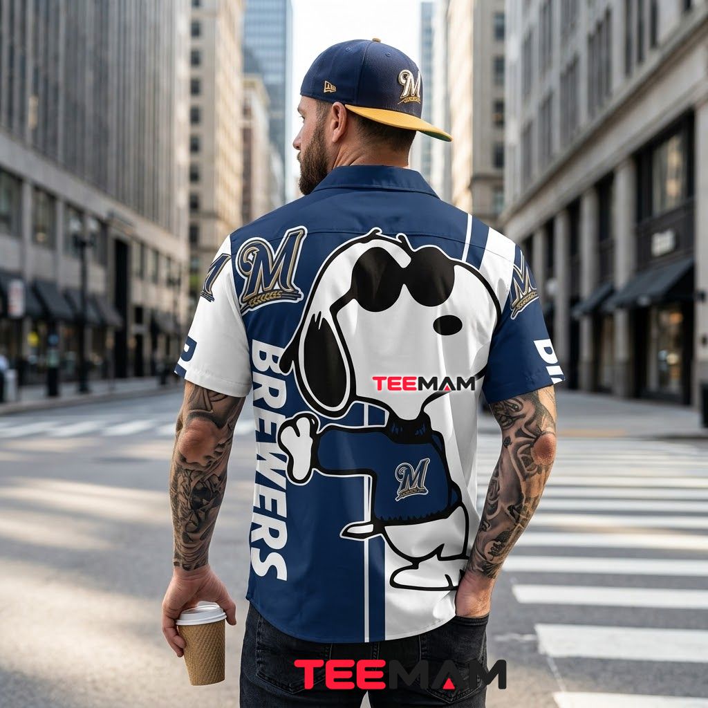 Milwaukee Brewers Button Up Shirt Snoopy Cool Version 3 Milwaukee Brewers Button Up Shirt Snoopy Cool Version 3