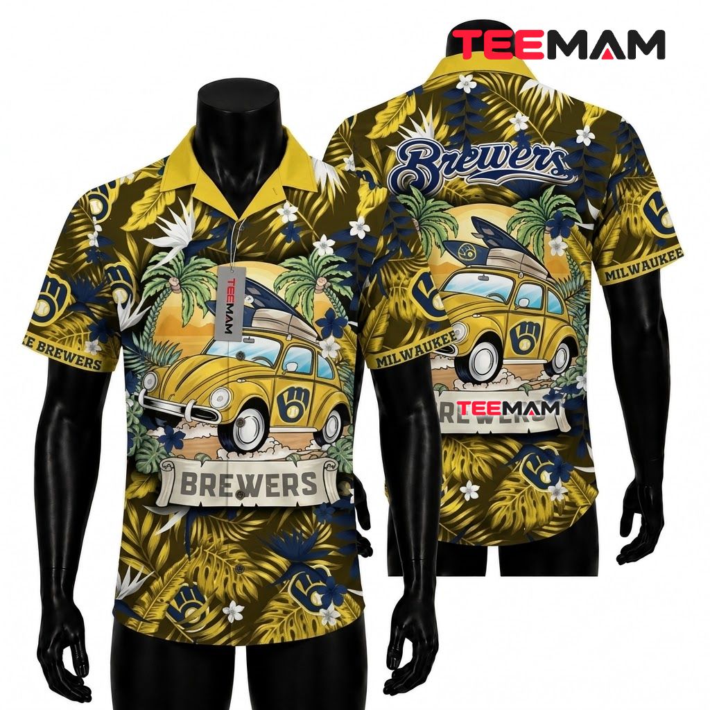Milwaukee Brewers Button Up Shirt Vintage Beetle Car Front