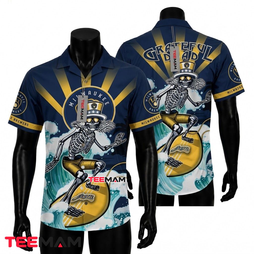 Milwaukee Brewers Hawaiian Shirt Grateful Dead Surfing Front