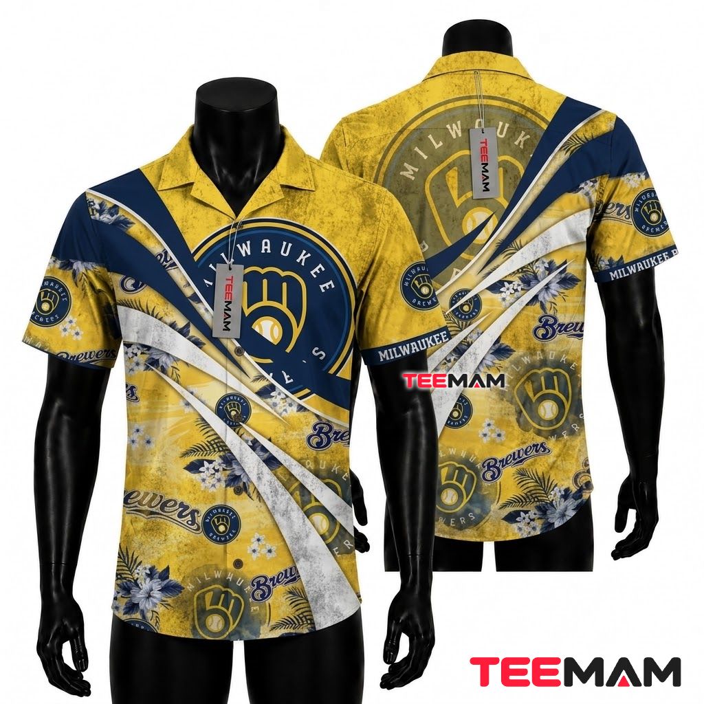 Milwaukee Brewers Hawaiian Shirt Grunge Curve Front