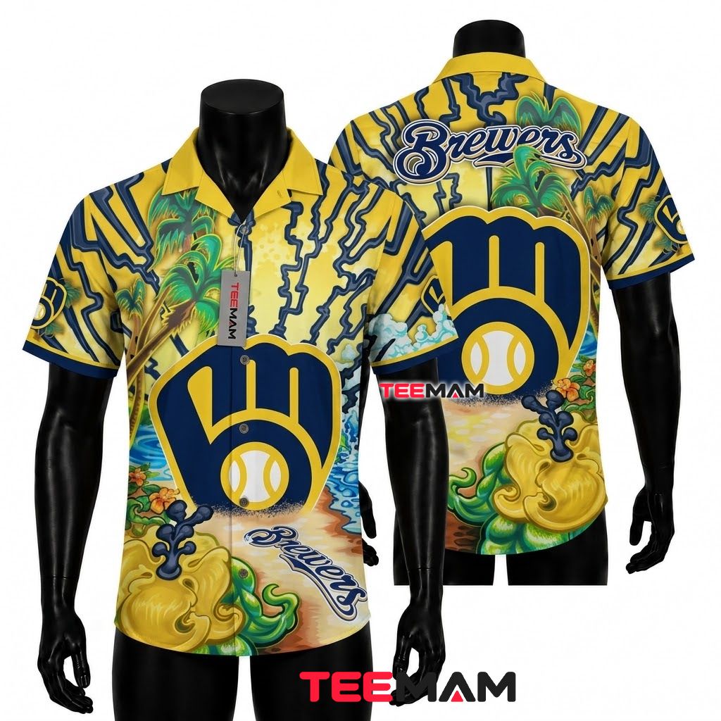 Milwaukee Brewers Hawaiian Shirt Lightning Psychedelic Front