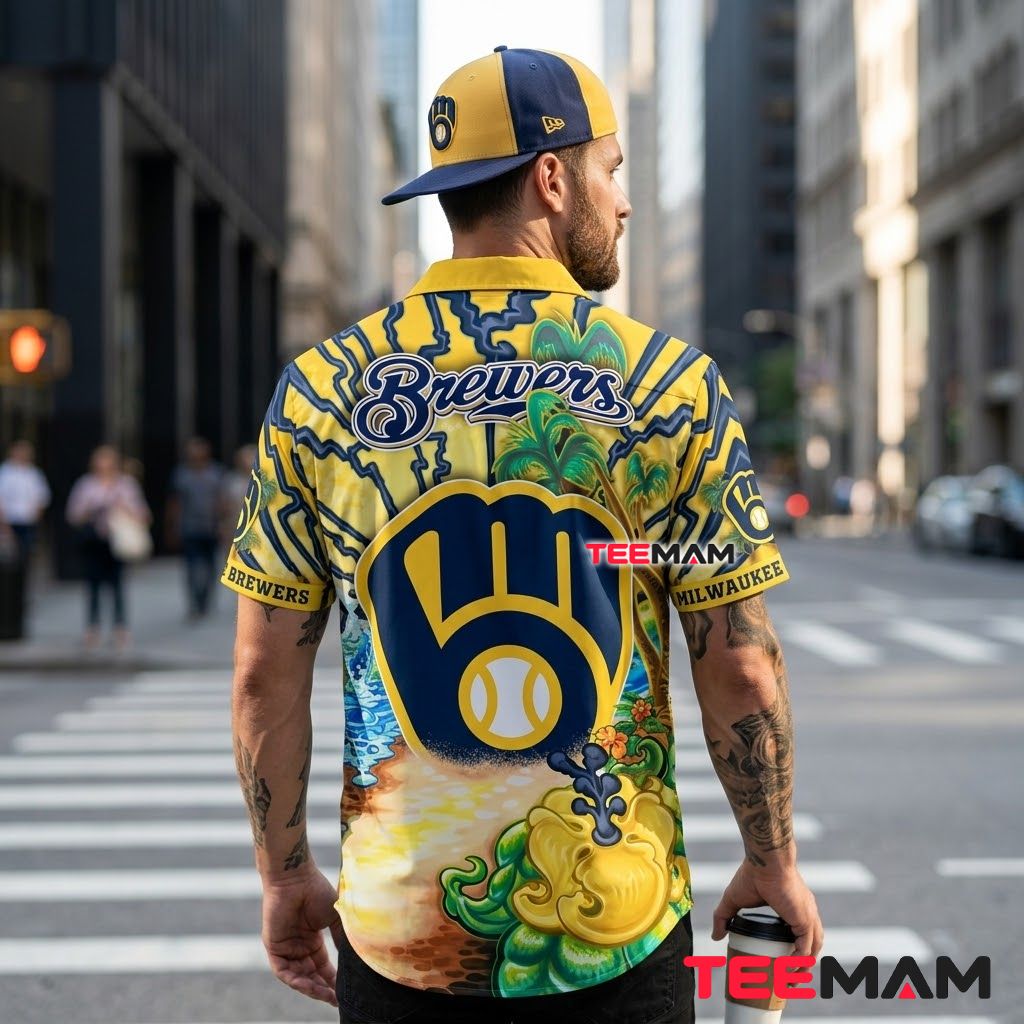 Milwaukee Brewers Hawaiian Shirt Lightning Psychedelic Version 3 Milwaukee Brewers Hawaiian Shirt Lightning Psychedelic Version 3
