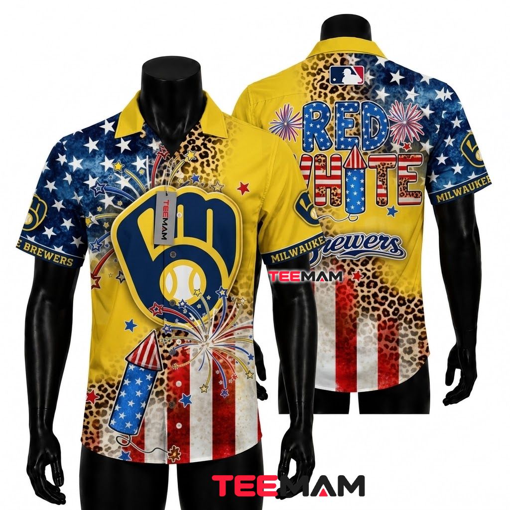 Milwaukee Brewers Hawaiian Shirt Patriotic Leopard Front