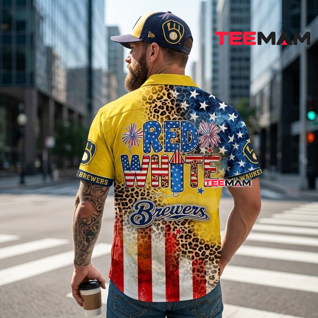 Milwaukee Brewers Hawaiian Shirt Patriotic Leopard Version 3 Milwaukee Brewers Hawaiian Shirt Patriotic Leopard Version 3