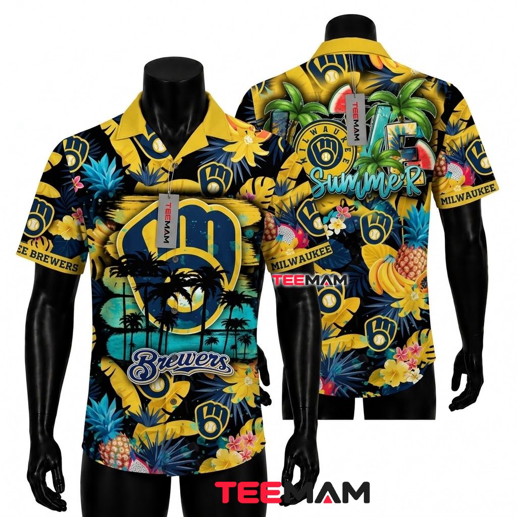 Milwaukee Brewers Hawaiian Shirt Summer Fruit Front