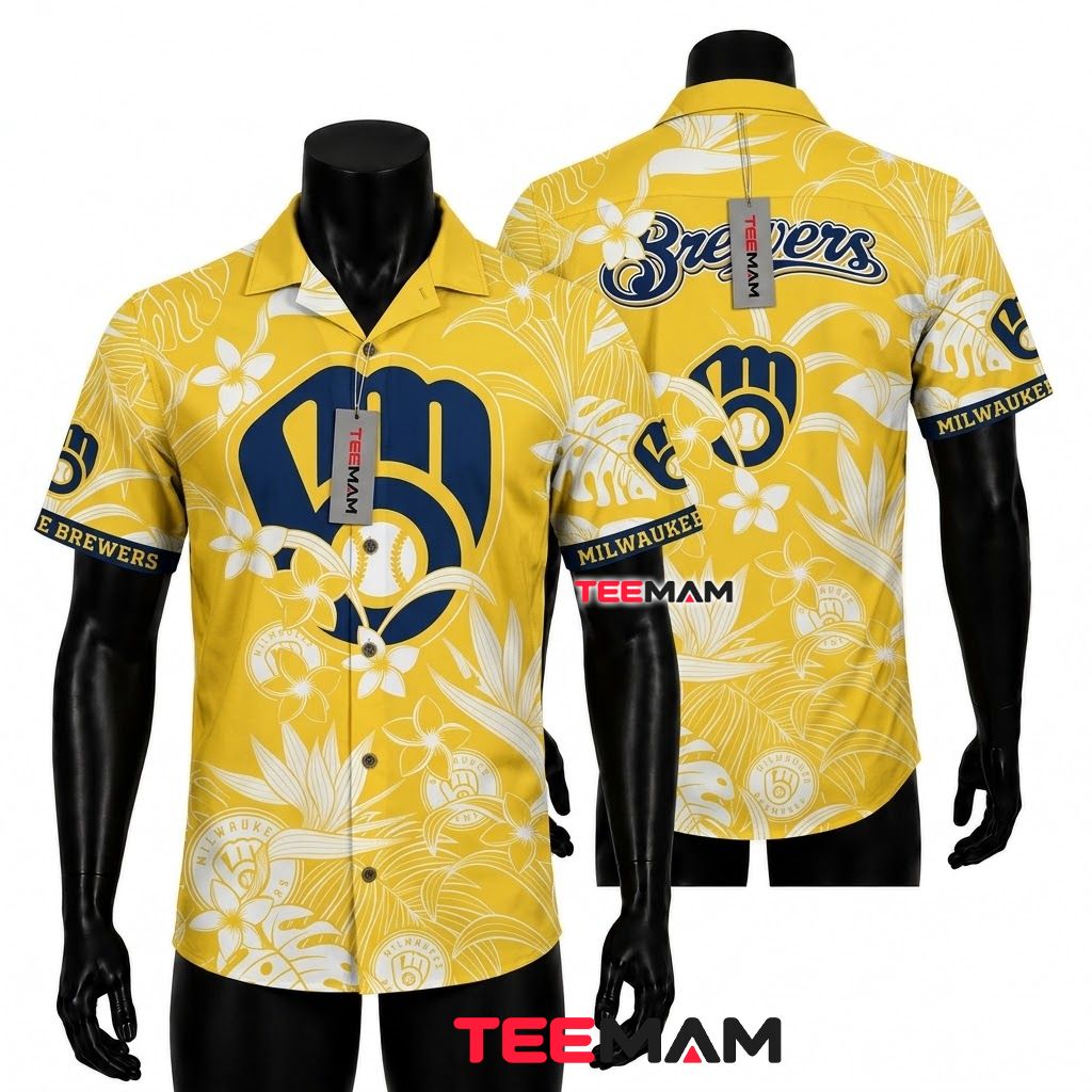 Milwaukee Brewers Hawaiian Shirt White Botanical Front