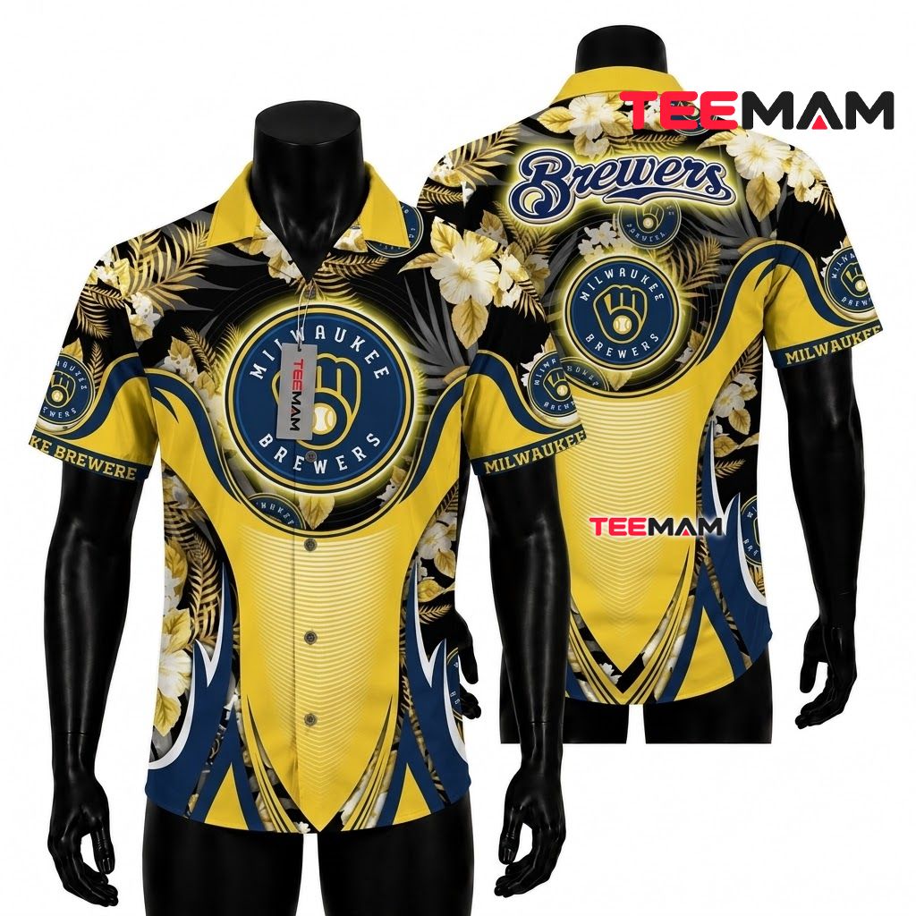 Milwaukee Brewers Hawaiian Shirt White Plumeria Front