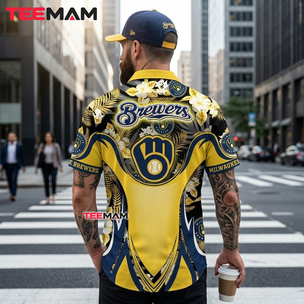 Milwaukee Brewers Hawaiian Shirt White Plumeria Version 3 Milwaukee Brewers Hawaiian Shirt White Plumeria Version 3