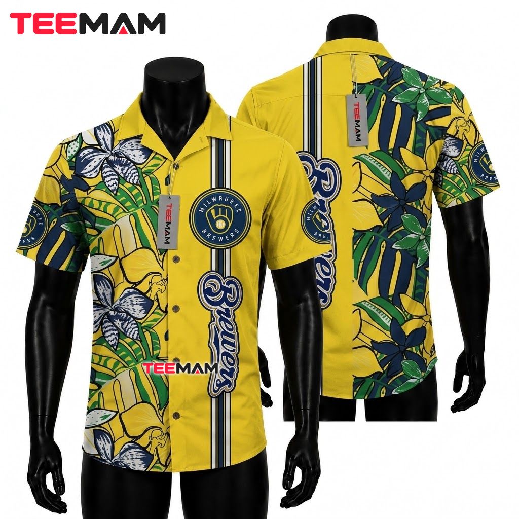 Milwaukee Brewers Hawaiian Shirt Yellow Side Floral Front