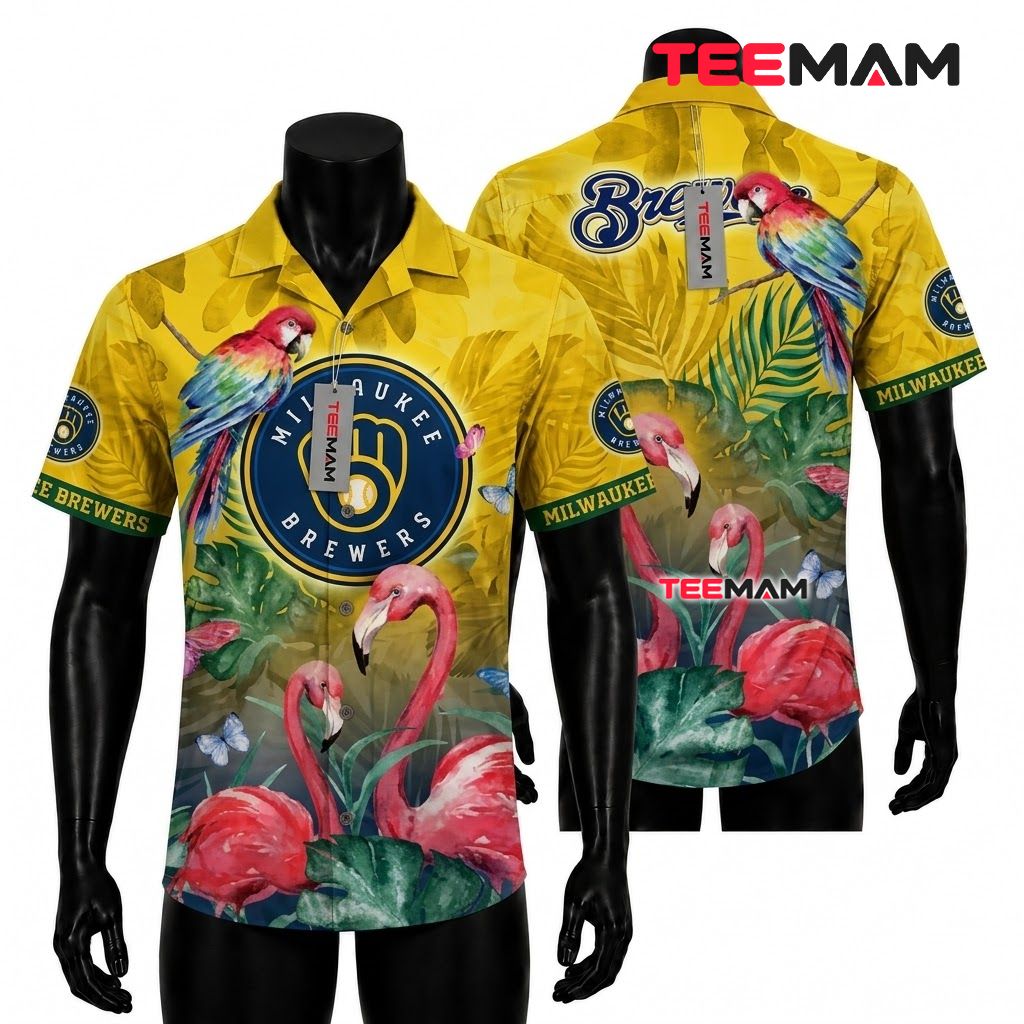 Milwaukee Brewers Tropical Shirt Flamingo Parrot Front