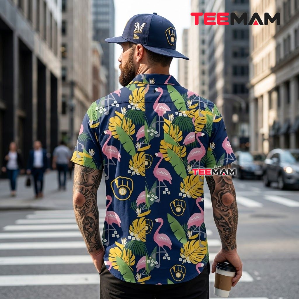Milwaukee Brewers Tropical Shirt Navy Flamingo Version 3 Milwaukee Brewers Tropical Shirt Navy Flamingo Version 3