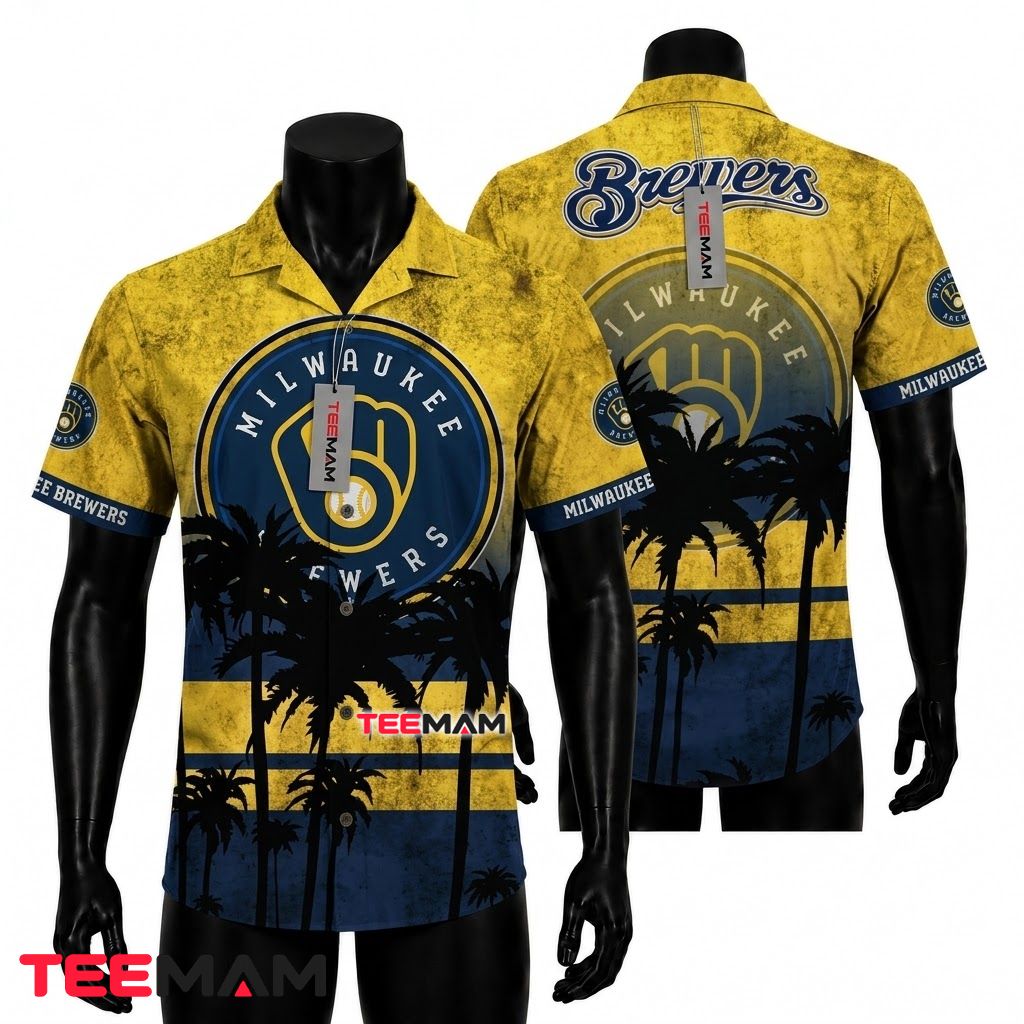 Milwaukee Brewers Tropical Shirt Palm Silhouette Front